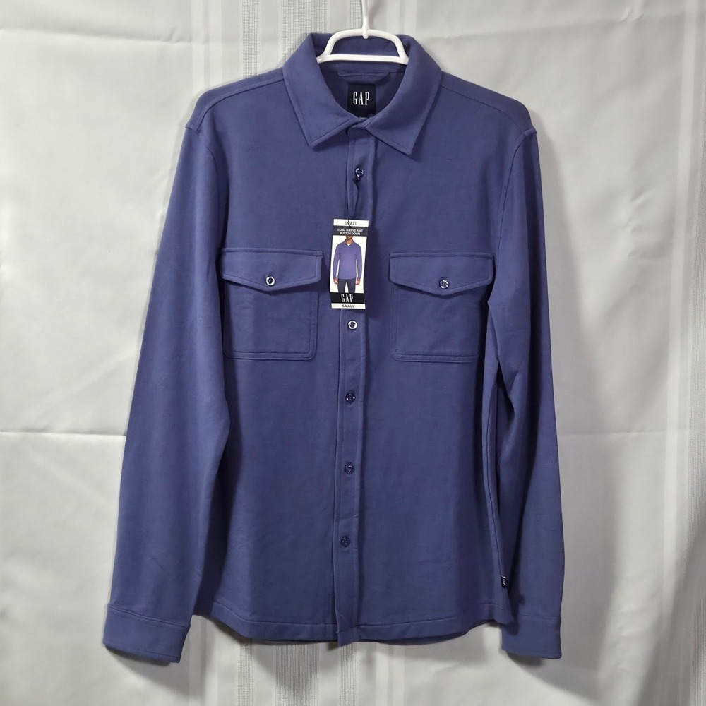Gap Button Down Shirt Mens Small Purple Long Sleeve Knit GP006863 Cotton Blend